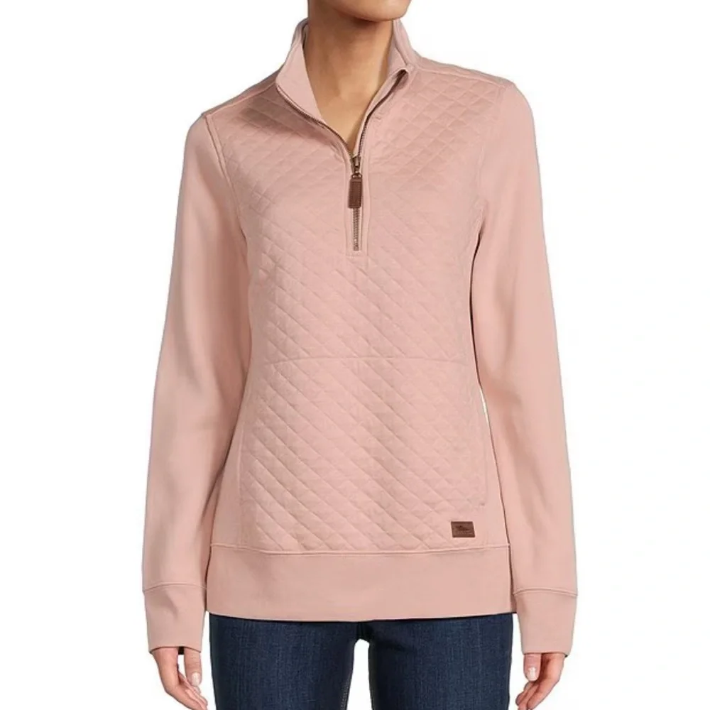 LLBean Quilted Knit Stand Collar Pullover in muted rose size Med Pet NWOT